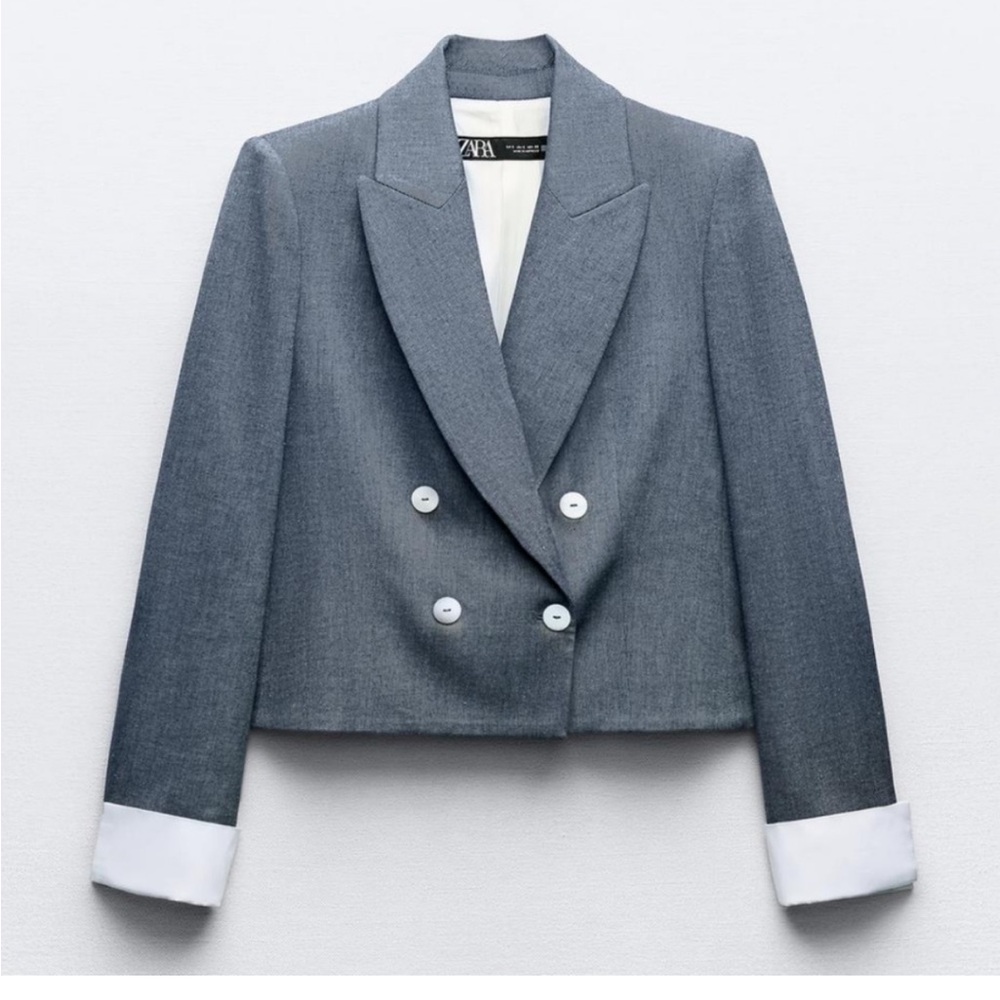 ZARA MATCHING CUFF CROPPED DOUBLE BREASTED BLAZER